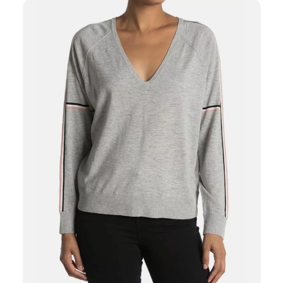 360 Cashmere Sweaters - 🛑SOLD 360 Cashmere Grey Maisie Knit Lightweight Stripe Sleeve Sweater